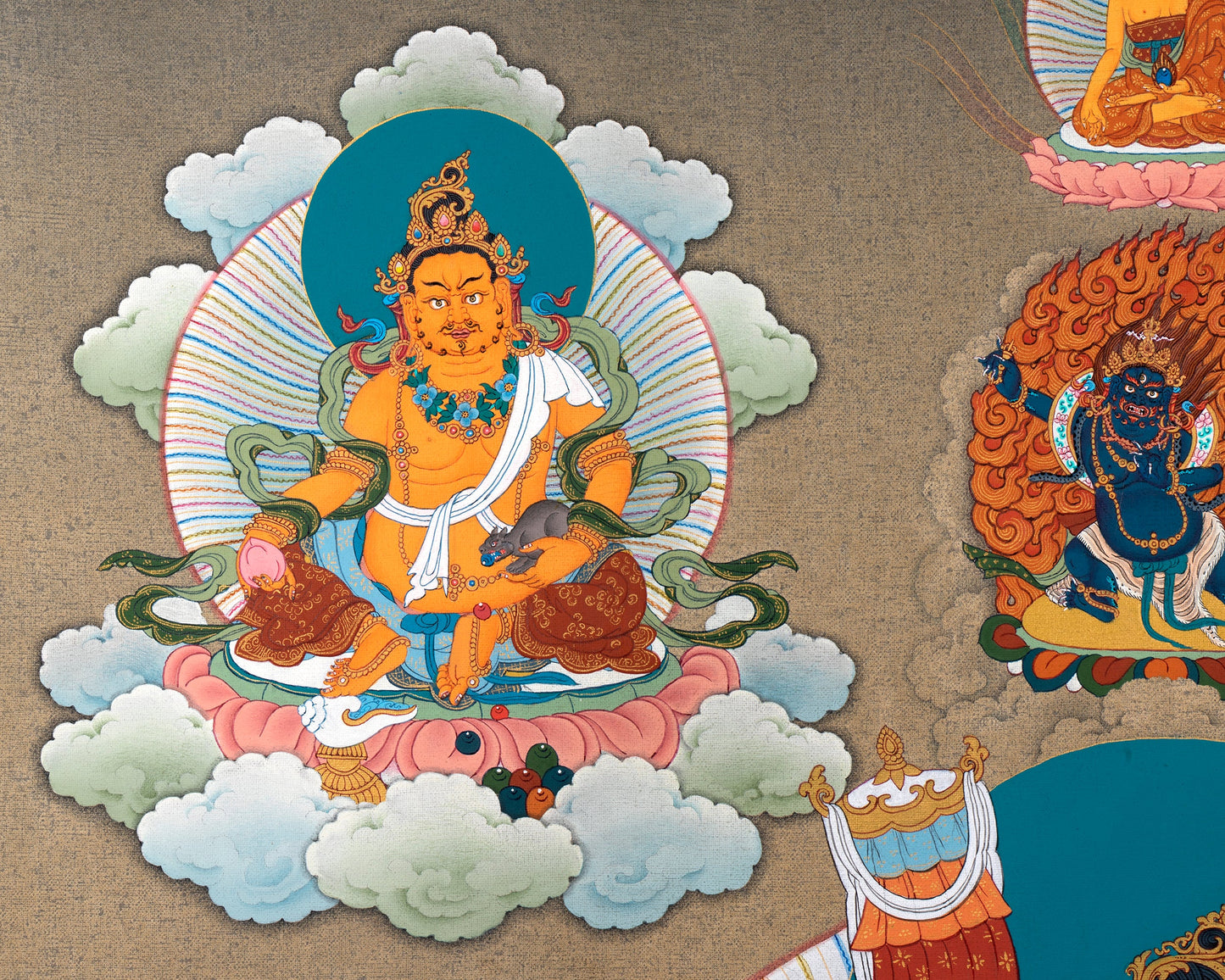 Five Jambhala Thangka | Buddhist Wealth Deities