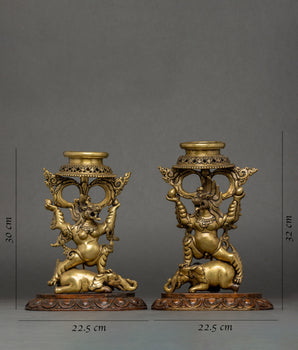 Vintage Lion Oil Lamp Set | Tibetan Home Decor | Ancient Practices