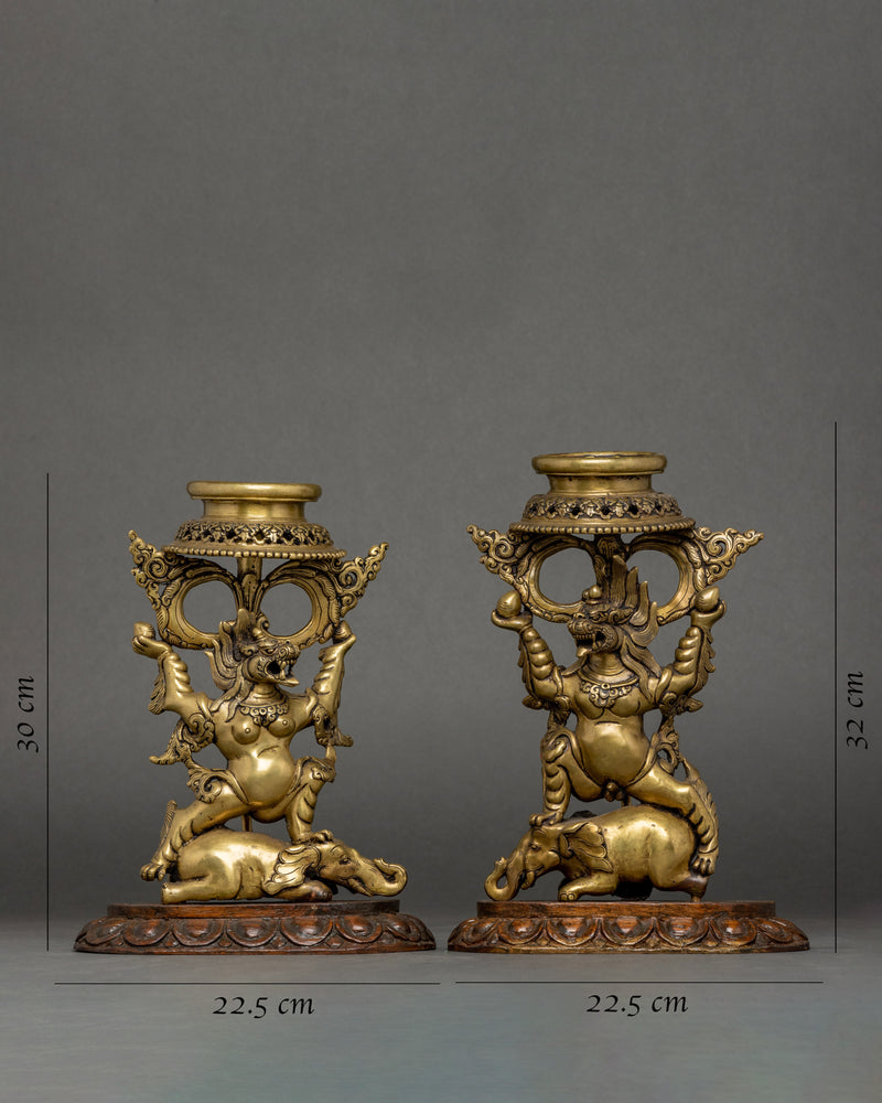 Vintage Lion Oil Lamp Set | Tibetan Home Decor | Ancient Practices