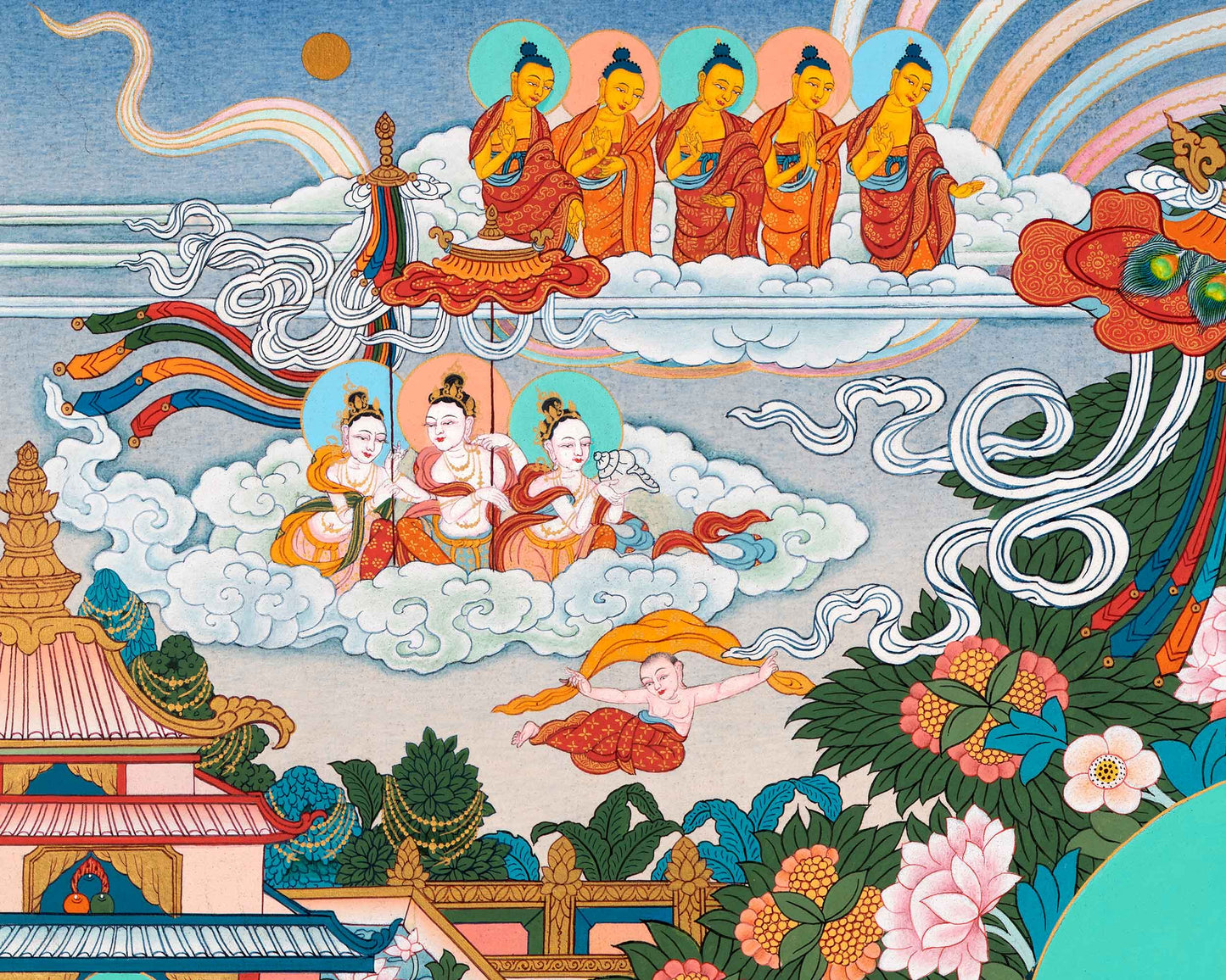 Amitabha Buddha Pure Land Thangka | Tibetan Thangka Hand painted in Enlightenment Studio