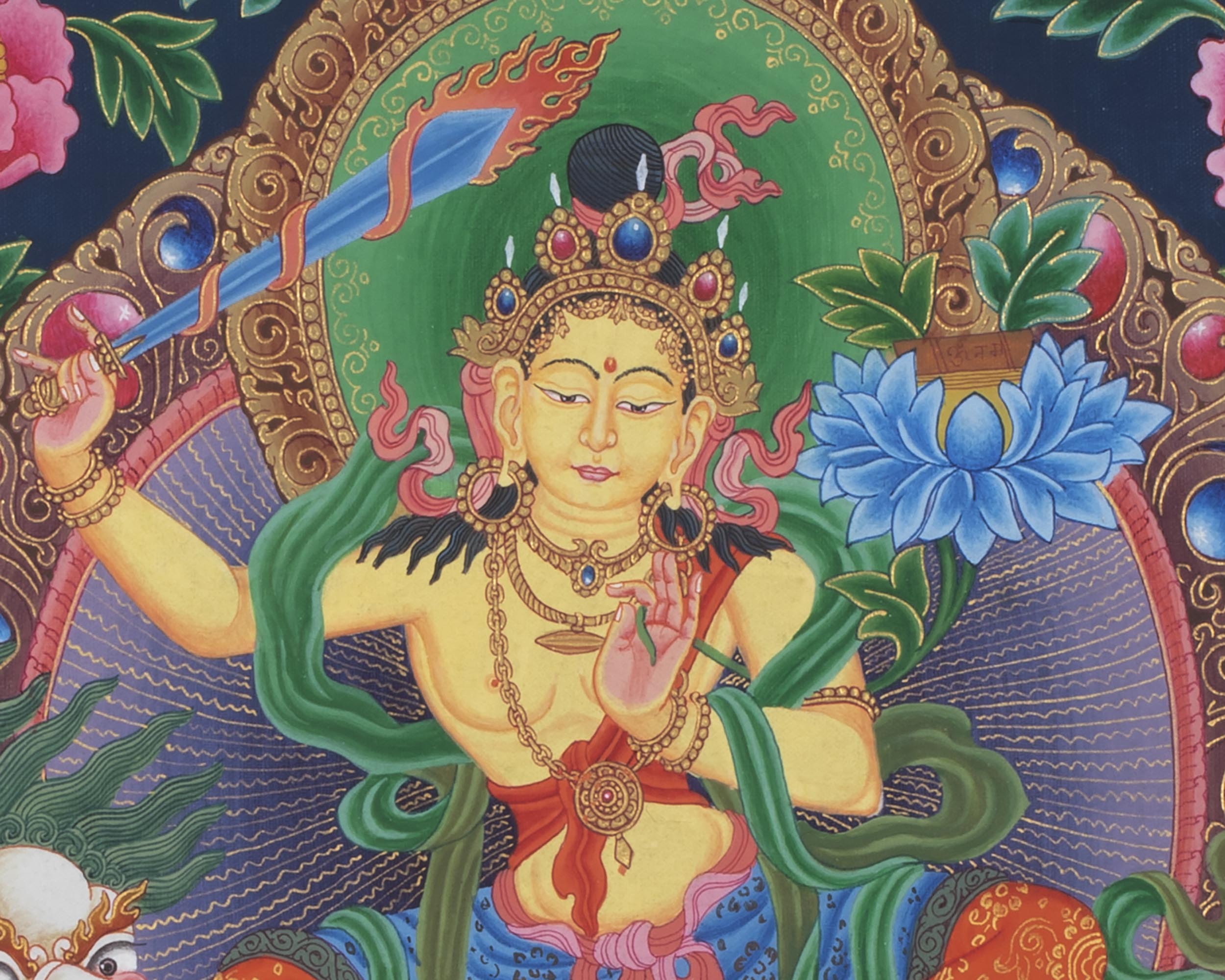 Manjushree Thangka Print | Wall Hanging Decors | Buddhist Artwork