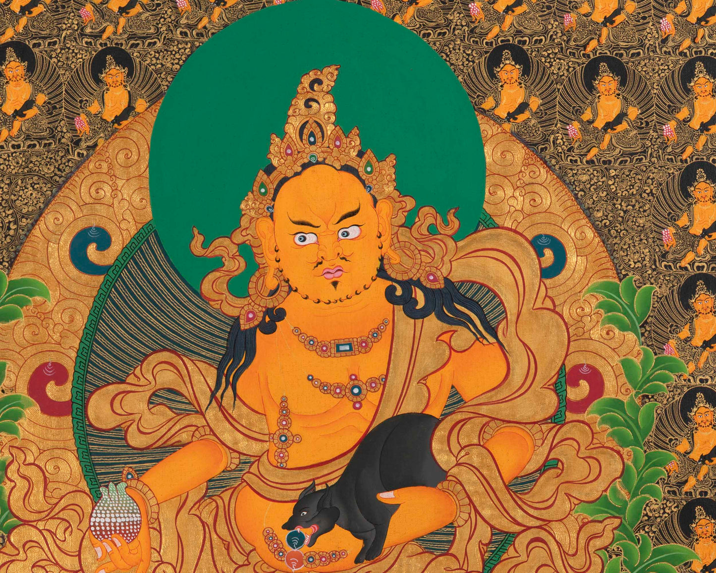 Dzambala Yellow Thangka  |  Traditional Tibetan Art | Wall Decors