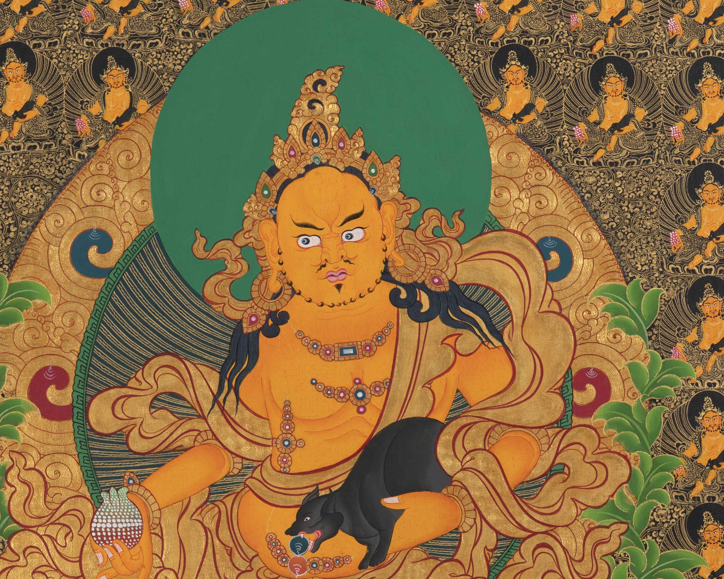 Dzambala Yellow Thangka  |  Traditional Tibetan Art | Wall Decors