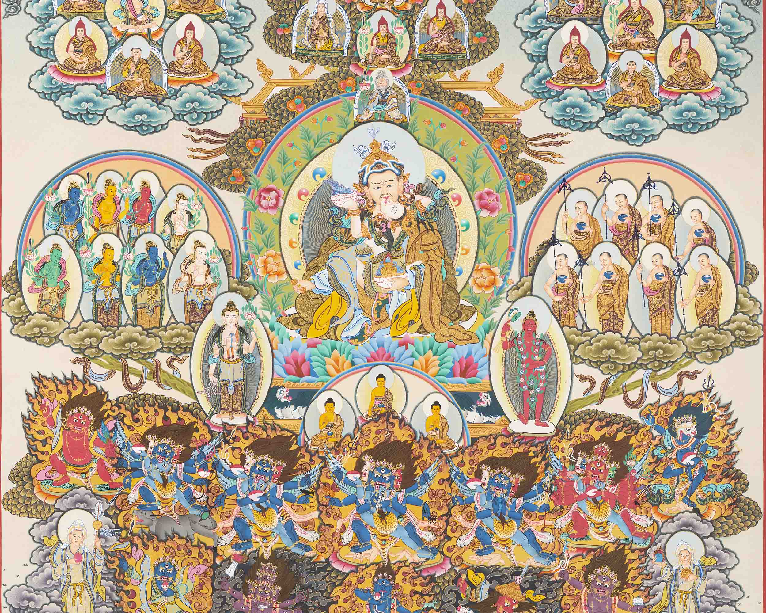 Guru Rinpoche Lineage Tree | Thangka Print | Digital Wall Decors