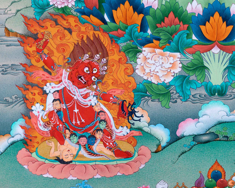 Traditional Tibetan Buddhist Art For Padmasambhava Day Celebration | Guru Rinpoche With Guru Dragpo and Singhamukha