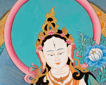 White Tara Thangka Painting | Religious Buddhist Art | Wall Decors