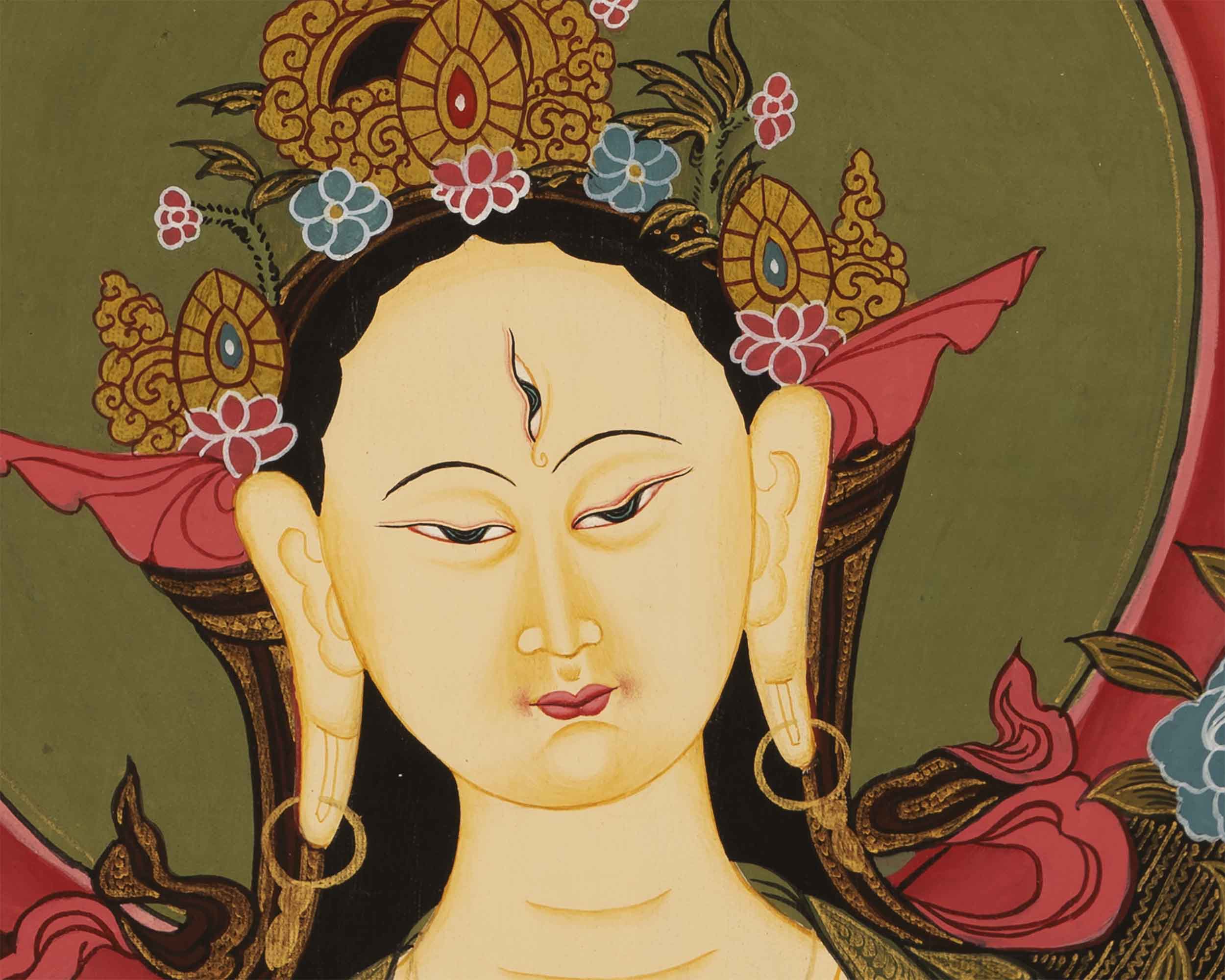 White Tara Thangka Print | Buddhist Female Bodhisattva Art | Wall Decors