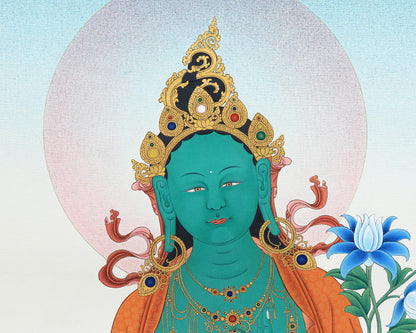 Green Tara Thangka Print | Buddhist Painting Canvas Print