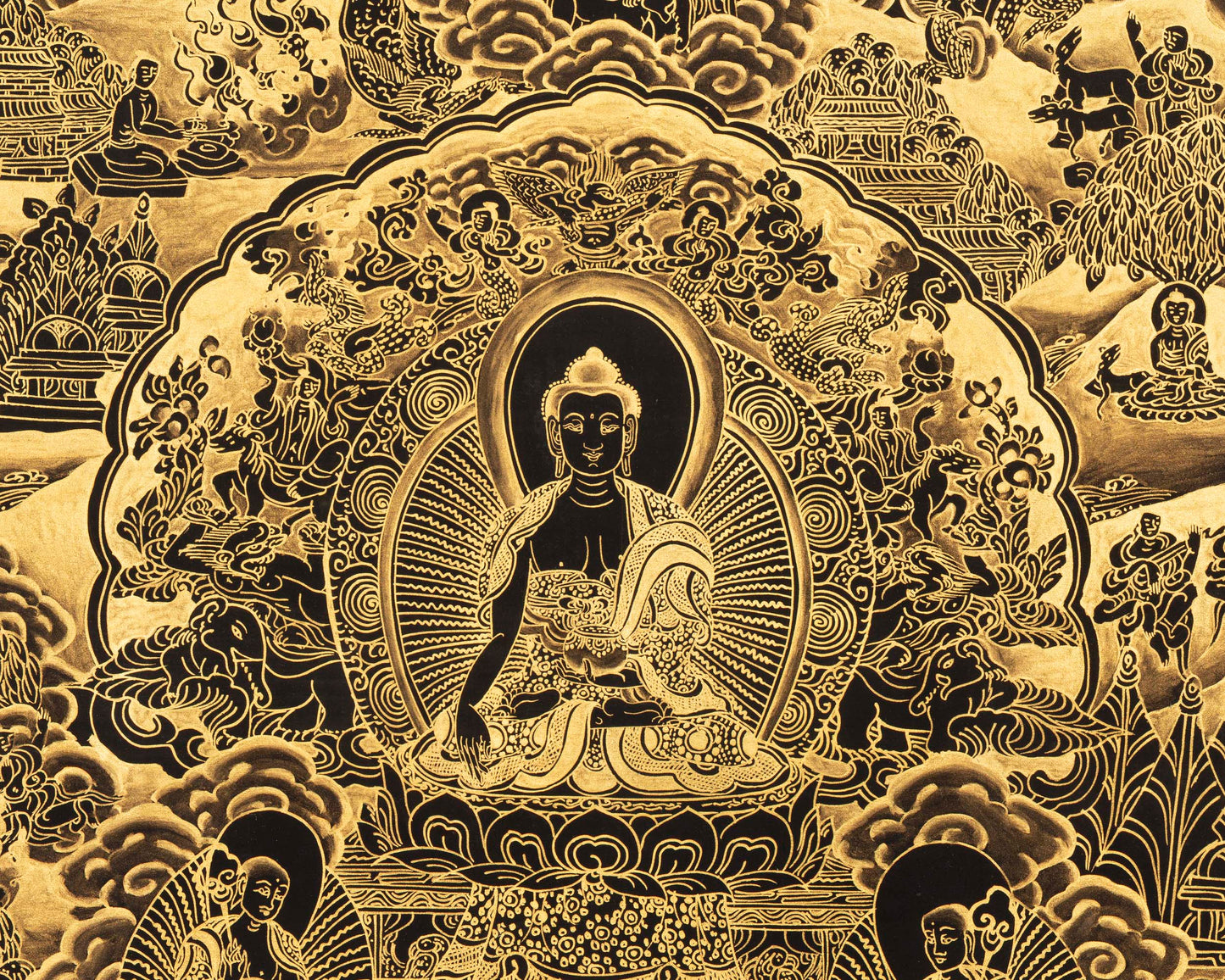 Gold Style Buddha Life Story | Tibetan Buddhist Wall Decoration Art Thangka