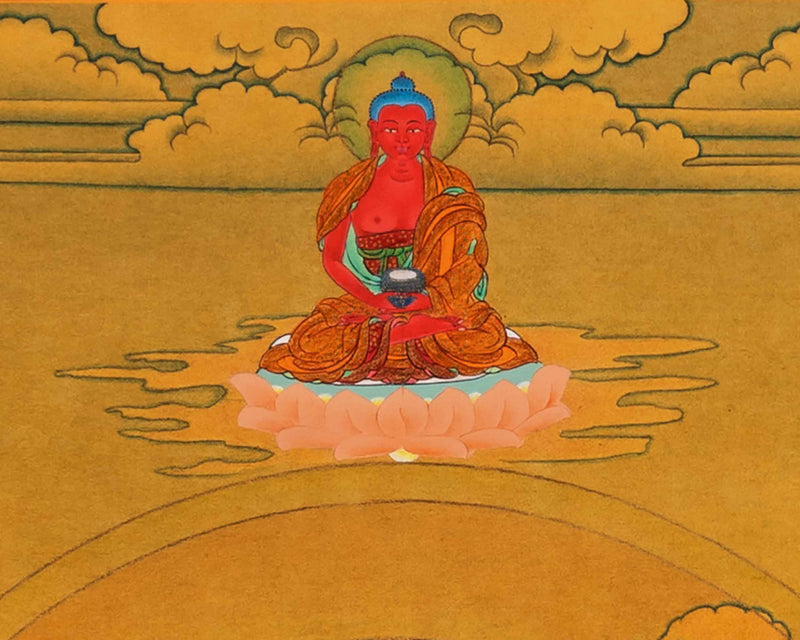 Amitayus Buddha Thangka | Buddhist Deity Amitayus With White Tara, Amitabha & Namgyalma