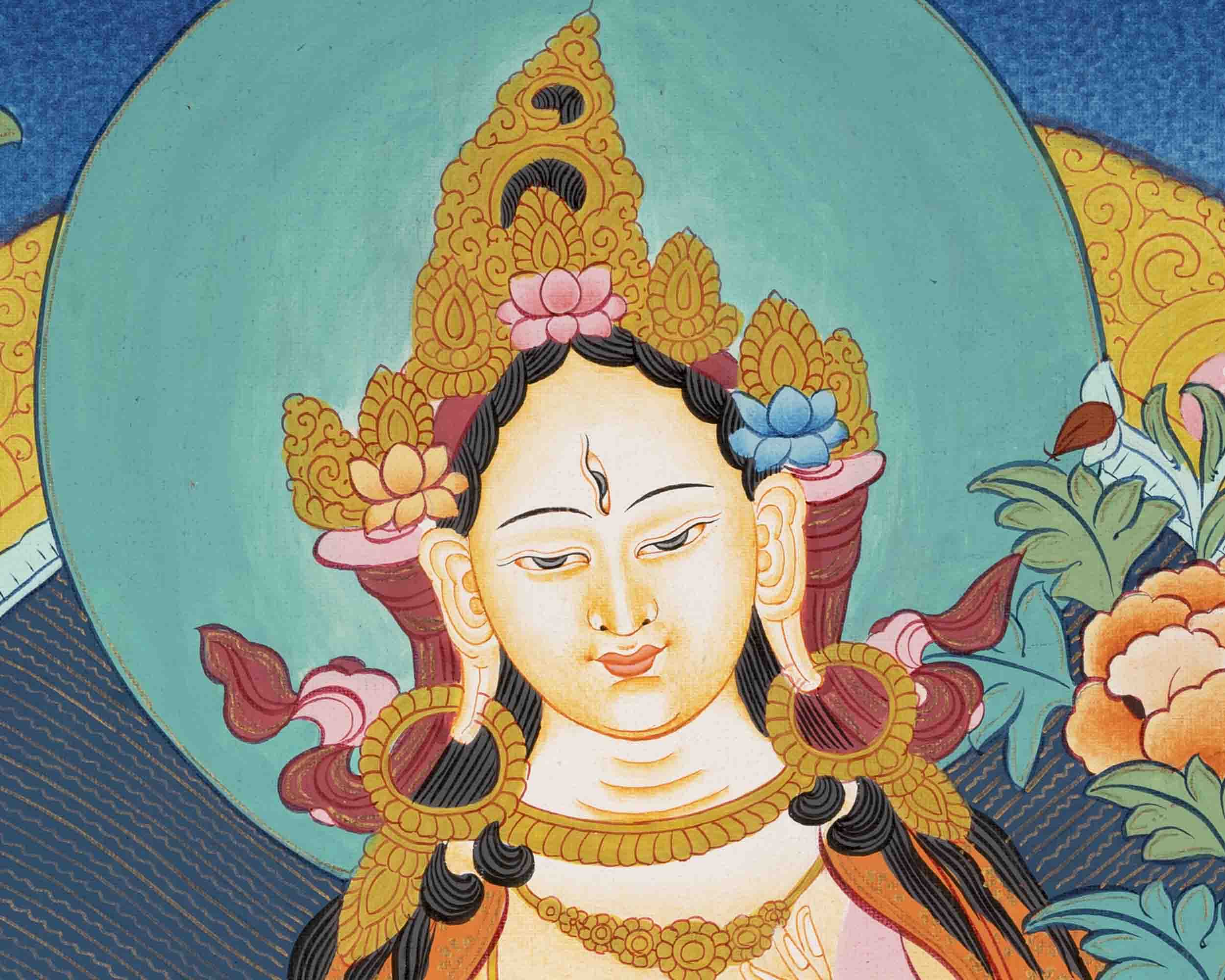 White Tara | Female Bodhisattva Thangka | Religious Buddhist Paint