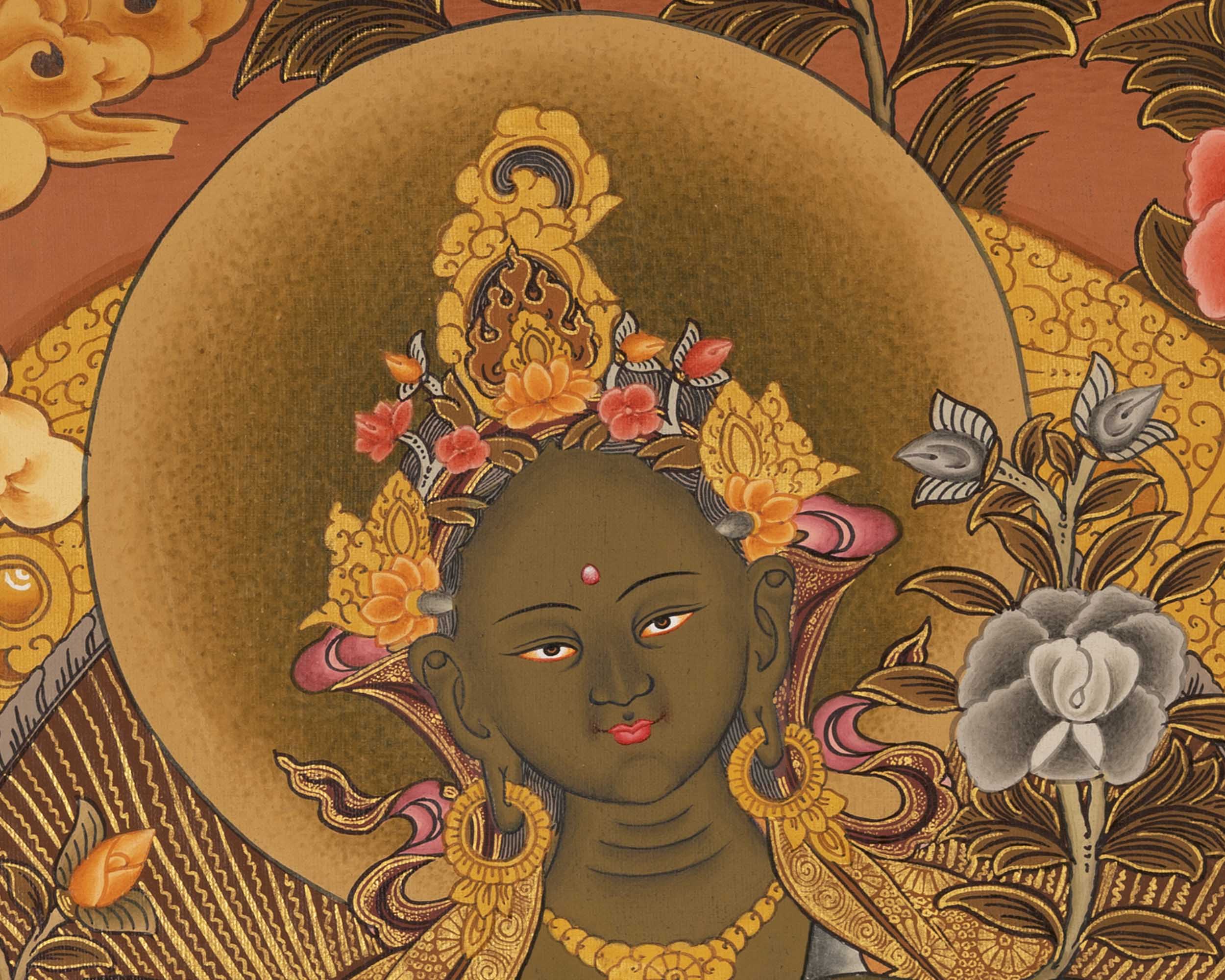 Religious Green Tara Thangka | HandPainted Wall Hanging Thangka