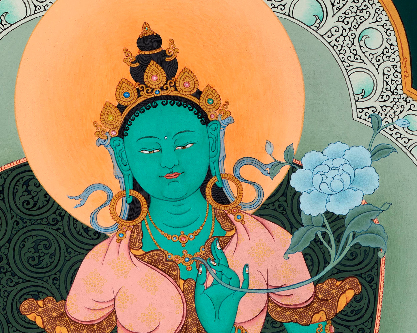 Green Tara Thangka Print | Digital Canvas Print | Buddhist Painting Print