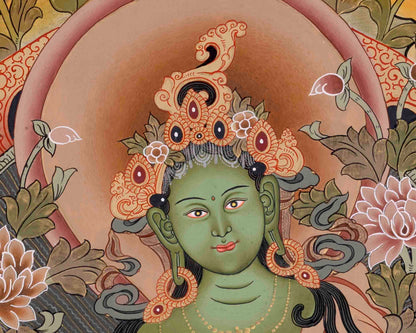 Tibetan Green Tara Thangka | Religious Wall Decoration Painting