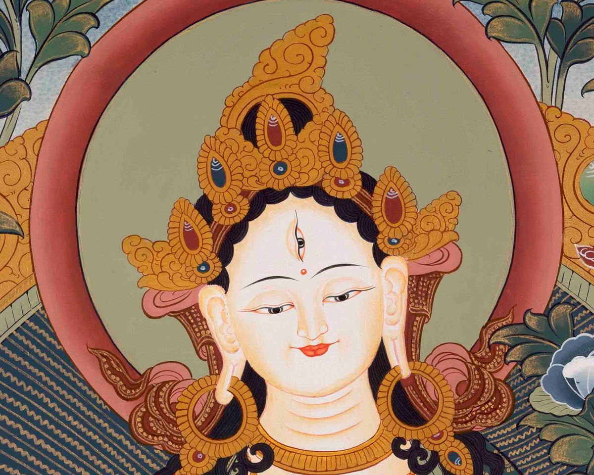 White Tara Thangka Painting | Female Bodhisattva | Decorative Art