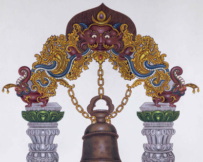 Traditional Bell Art Print For Room Decoration | Newari Paubha Print For Wall Hanging, Room Decor