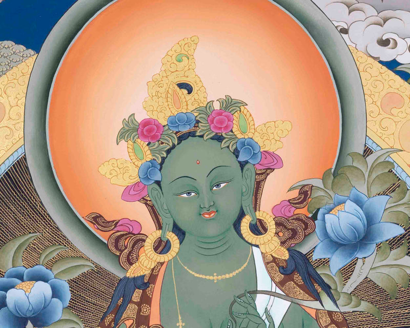 Traditoinal Green Tara Thangka | Tibetan Paint