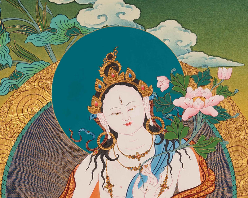 The White Tara Thangka Painting | Traditional Tibetan Buddhist Art