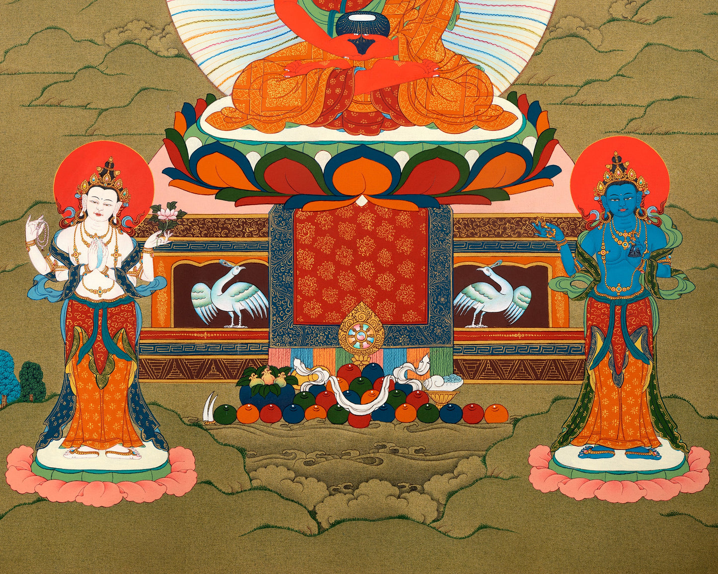 Amitabha Buddha, Chenrezig and Vajrapani | Hand Painted | Tibetan Thangka Art