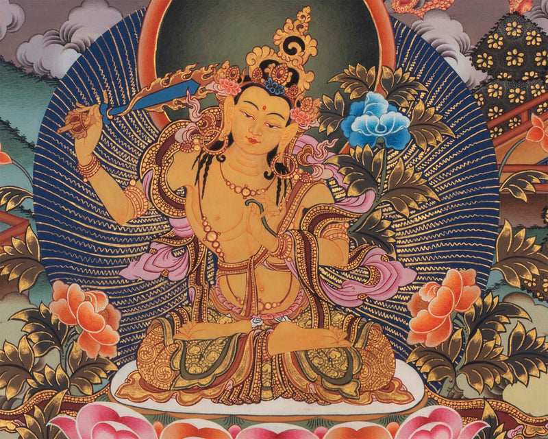 Vintage Manjushri Thangka | Tibetan Wall Decoration Painting