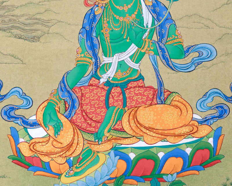 Hand Painted Small Thangka of Green Tara