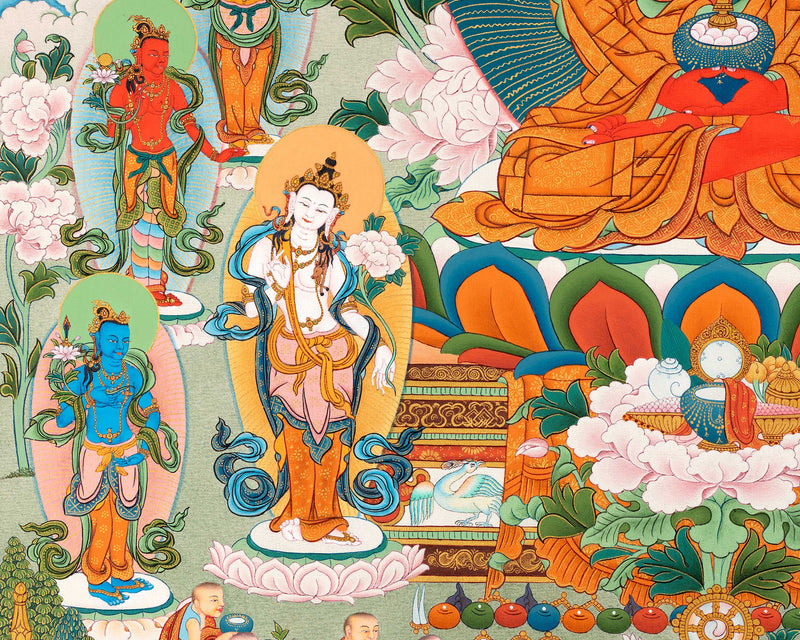 Buddha Amitabha Pureland Thangka, High Quality Giclee Canvas,Thangka Print