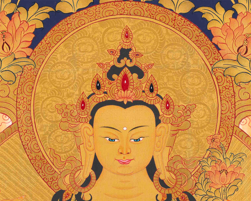 Gold Style Avalokitesvara Chengrezig | Bodhisattva Thangka | Wall Decors