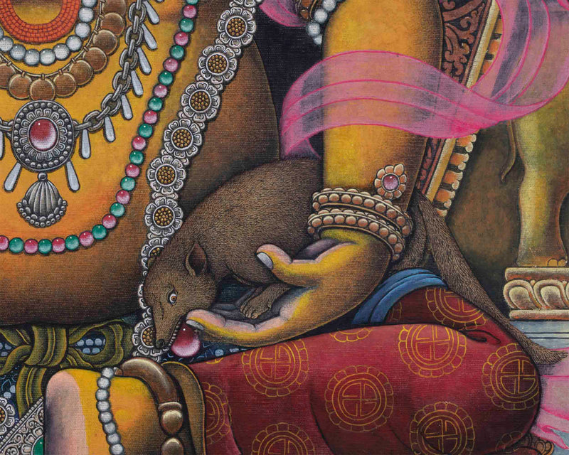 Dzambhala, The Tibetan Deity Of Wealth Nepali Painting| Traditional Newari Giclee Canvas rint