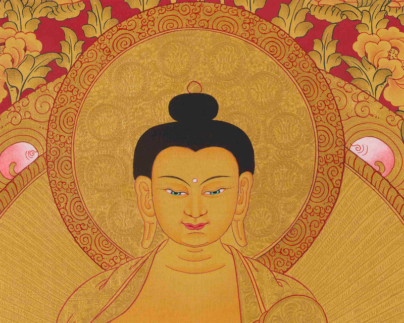 Gold Style Shakyamuni Buddha | Religious Thangka Art | Wall Decors