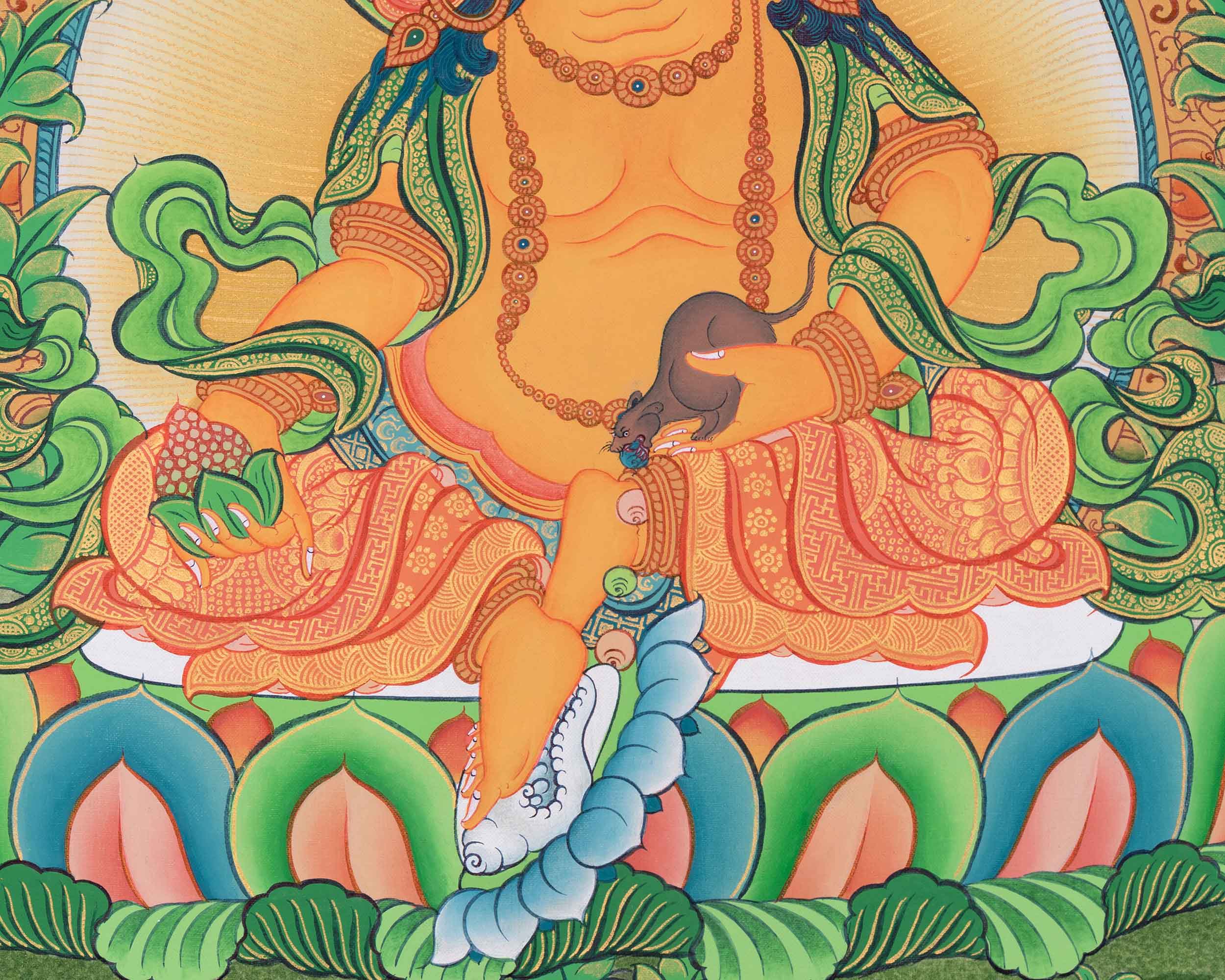 Dzambhala Divine Thangka Artwork | Embodiment of Abundance | Art for Meditation