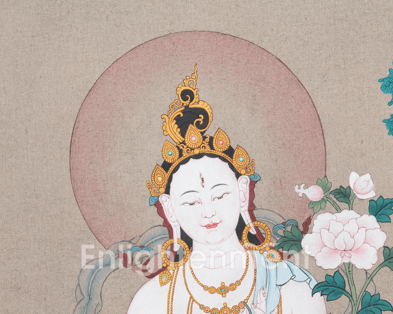 Tibetan Buddhism White Tara Art | Hand Painted Traditional Thangka | Embrace the Divine Feminine Grace