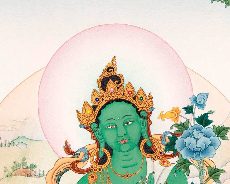 Green Tara Goddess | Traditionally Hand Painted Mother Tara Thangka