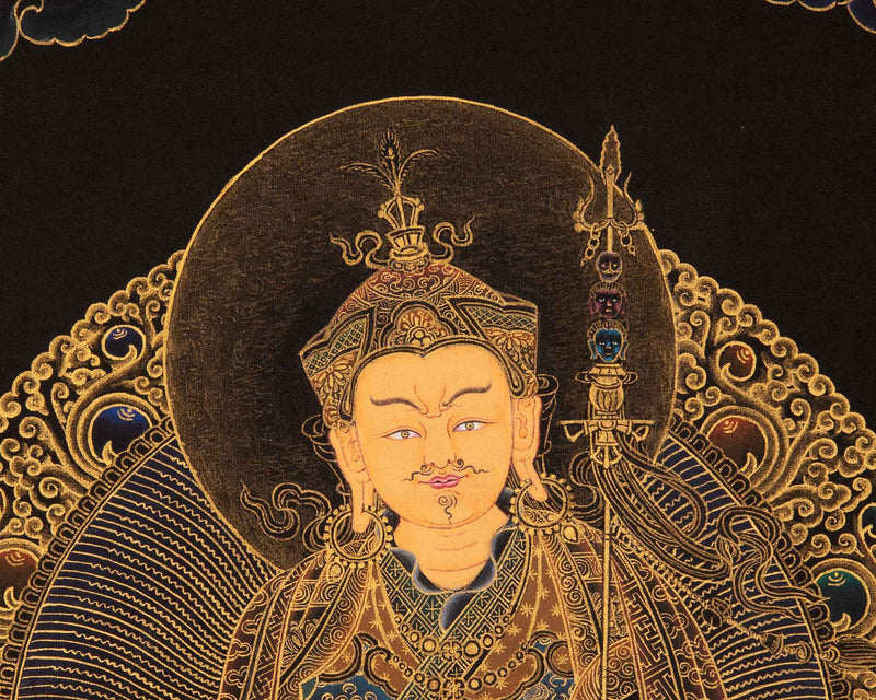 Guru Rinpoche Tibetan Thangka | Genuinely Gold Gilded Buddhist Art