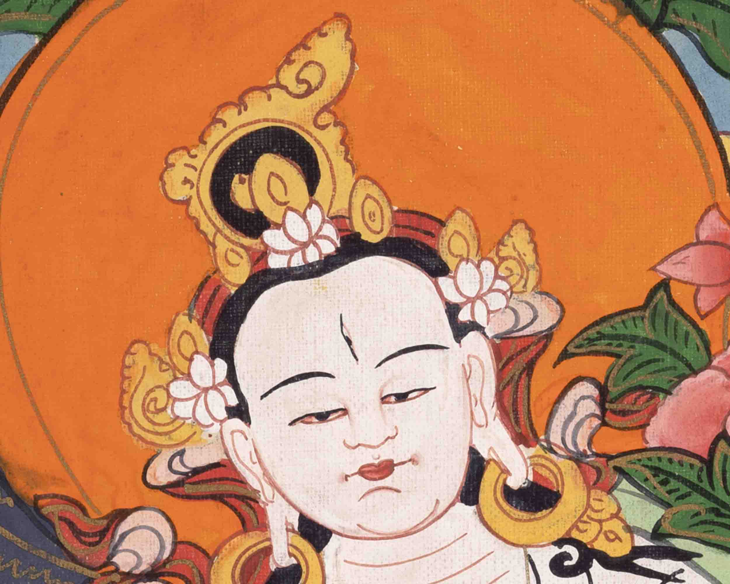 Vintage White Tara Buddhist Deity | Handmade Buddhist Thangka