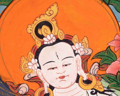 Vintage White Tara Buddhist Deity | Handmade Buddhist Thangka