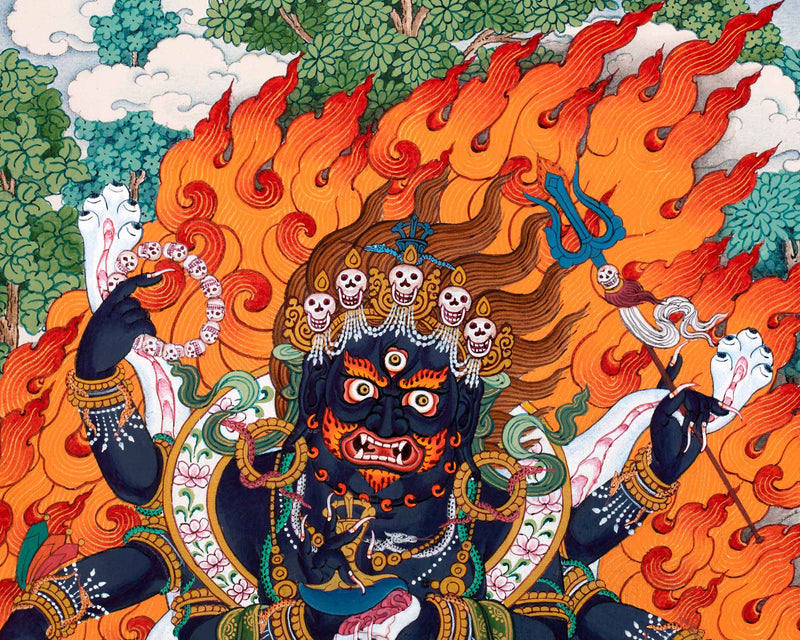 6 Armed Mahakala Buddha Thangka | Hand-Painted Tibetan Art