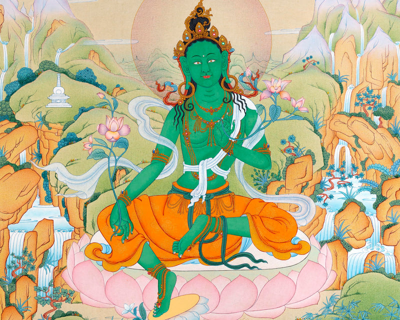 Hand Painted Green Tara Thangka | The Great Mother | Traditional Art