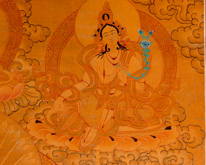 Gold Manjushri Thangka | Tibetan Buddhist Wall Decor Art