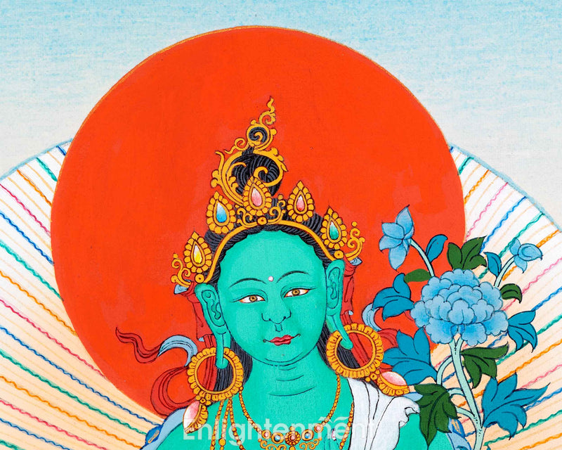 Sacred Art of Tara Goddess | Tibetan Green Tara Thangka | Religious Hand Painted Artwork