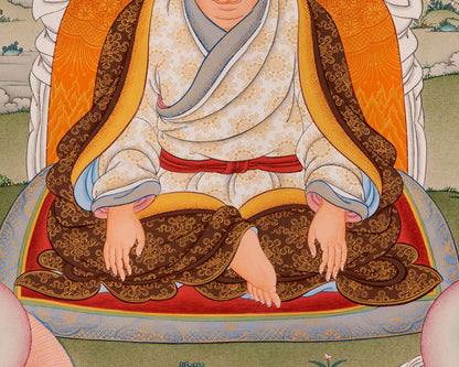 Guru Marpa, Milarepa, and Je Tsongkhapa Thangka | Tibetan Buddhist Masters Artwork