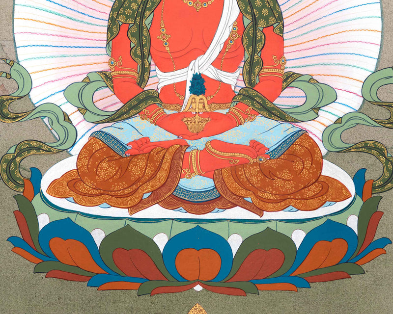 Sacred Amitayus Buddha Thangka Art | Buddha of Eternal Life | Cosmic Buddhas of Esoteric Buddhism