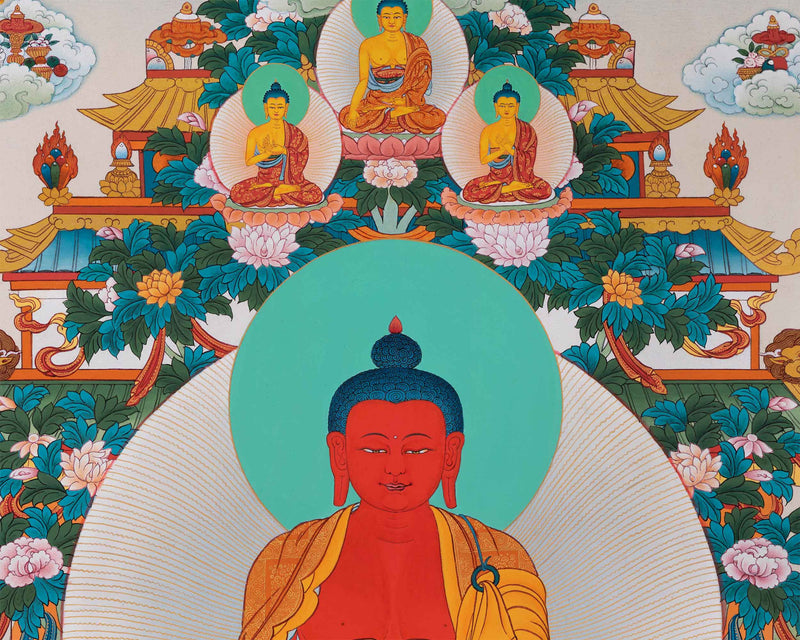 Amitabh Buddha Pure Land Thangka | Traditionally Hand-Painted Amitabha Singham Art