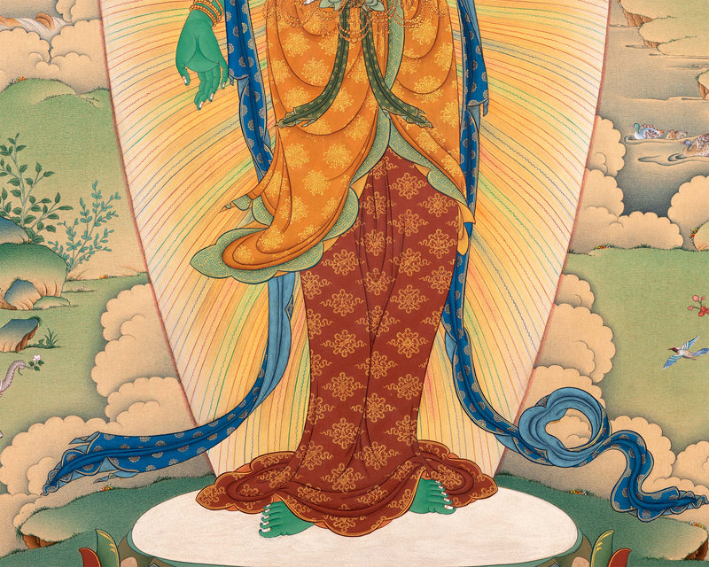 Standing Green Tara Thangka | Digital Thangka Canvas Print