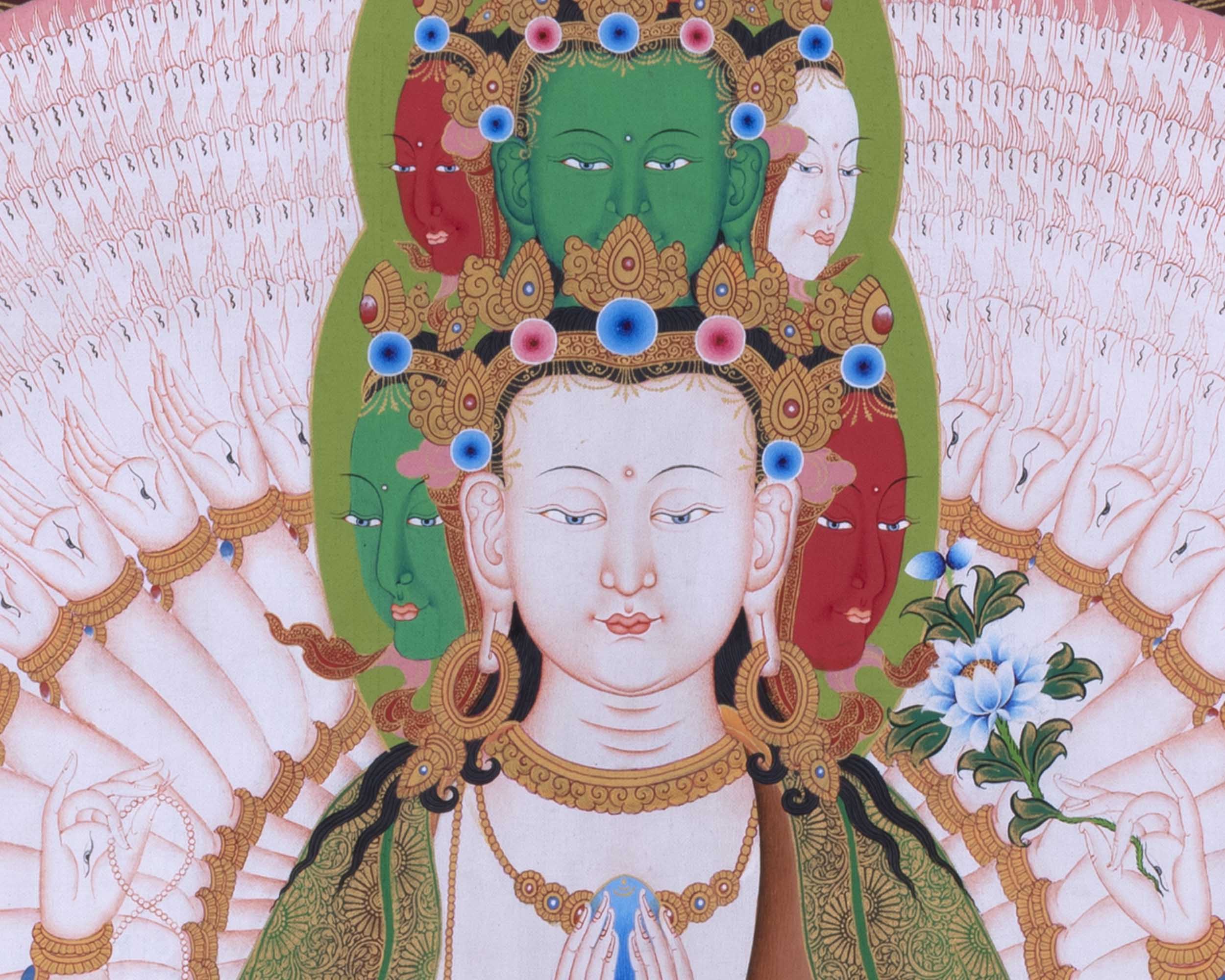 Avalokiteshvara Chenrezig Thangka | Traditional Buddhist Painting