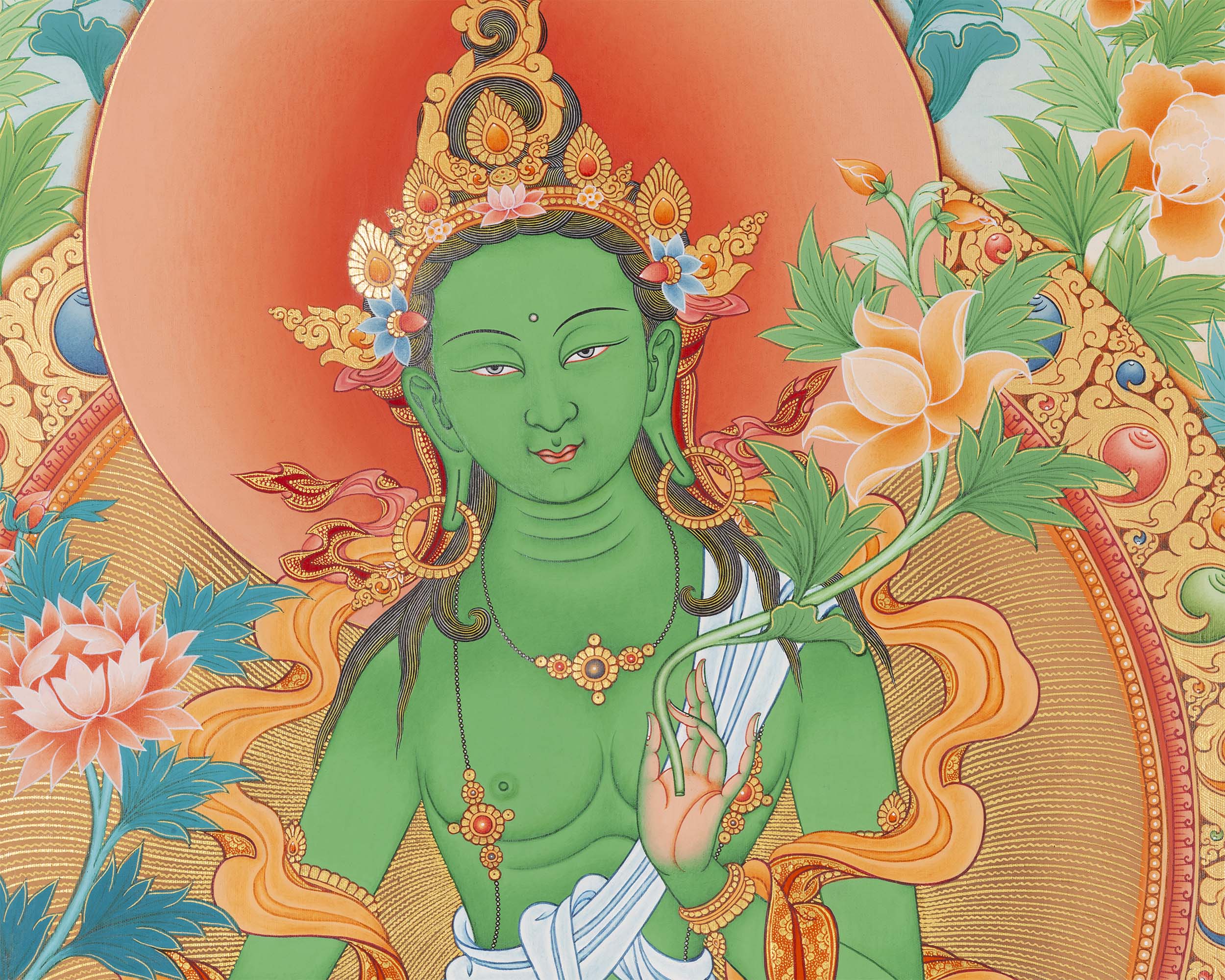 Green Tara Thangka Digital Prints | Tibetan Thangka Prints