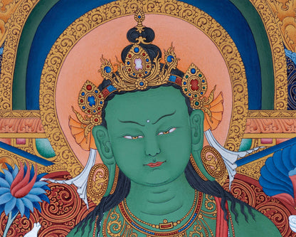 Green Tara Thangka Print, Canvas Digital Print