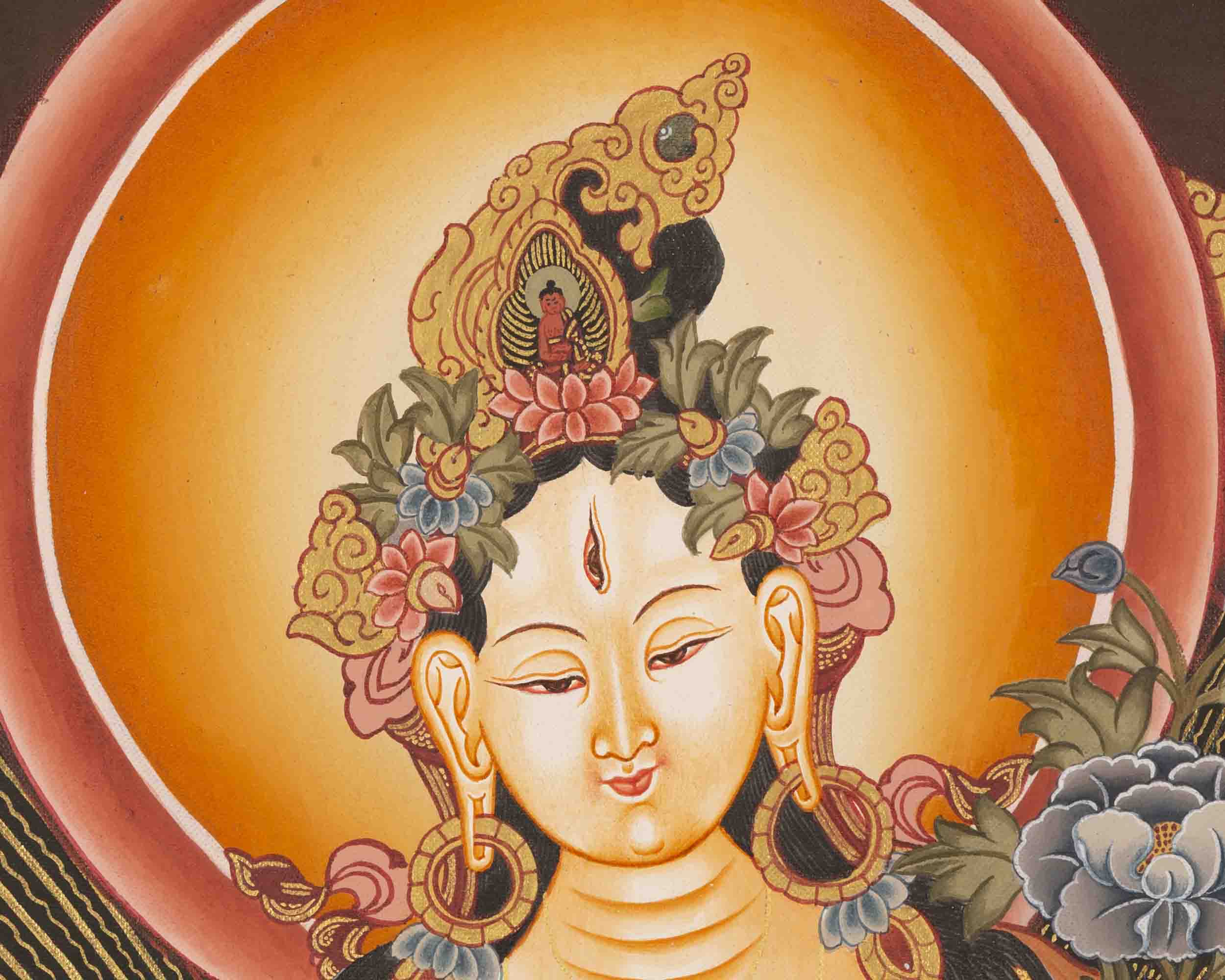 Female Bodhisattva Art | White Tara Thangka | Religious Wall Decors