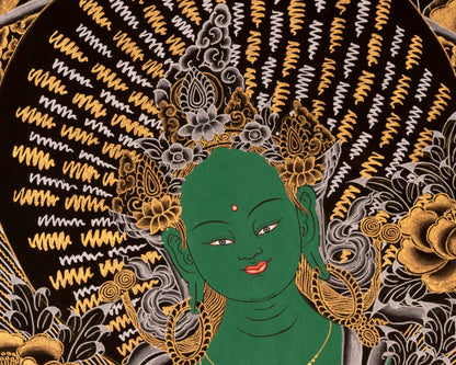 Female Green Tara | Handpainted Thangka