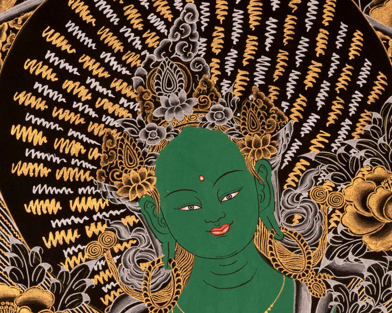 Female Green Tara | Handpainted Thangka