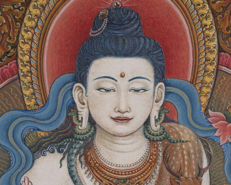 Simhanada Avalokiteshvara Seated On A Roaring Lion Print | Himalayan Art For Healing Practice